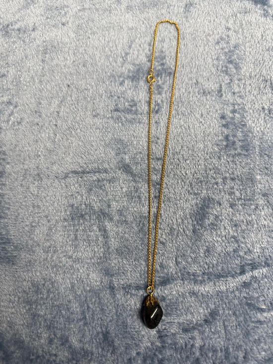Jewelry - Gold Chain Necklace with Black Stone Pendant - Women Jewelry